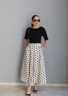Ekru Maxi Puantiyeli Etek