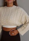 Ekru Örgü Desen Crop Triko
