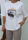 Ekru Oversize Baskı Detay Tshirt