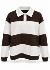 Ekru Polo Yaka Düğmeli Sweatshirt