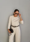 Ekru Vatkalı Bluz Pantolon Takım