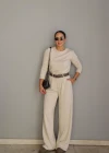 Ekru Vatkalı Bluz Pantolon Takım