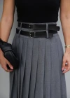 Gri Kemer Detay Pileli Etek
