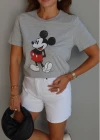 Gri Mickey Baskı Tshirt