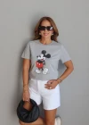 Gri Mickey Baskı Tshirt
