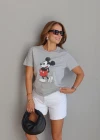 Gri Mickey Baskı Tshirt