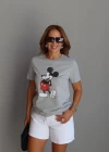 Gri Mickey Baskı Tshirt