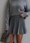 Gri Piliseli Mini Şort Etek