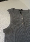 Gray Collar Button Detail Ribbed Tank Top
