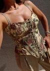 HAKİ Desenli Bağlama Detay Korse Bluz