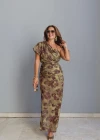HAKİ Tek Omuz Drape Detay Desenli Elbise