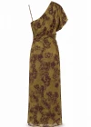 HAKİ Tek Omuz Drape Detay Desenli Elbise