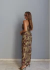 HAKİ Tek Omuz Drape Detay Desenli Elbise