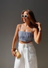 İNDİGO Drape Detay Askılı Crop Bluz