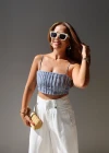 İNDİGO Drape Detay Askılı Crop Bluz