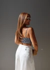 İNDİGO Drape Detay Askılı Crop Bluz