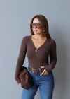 COFFEE V-Neck Buckle Detail Blouse