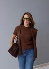 Kahverengi Bağlama Detay Triko