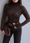 Kahverengi Balıkçı Leopar Bluz