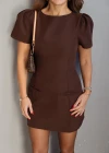 Kahverengi Balon Kol Mini Elbise