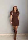 Kahverengi Balon Kol Mini Elbise