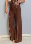 Kahverengi Biye Detay Crop Pantolon Takım
