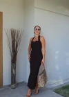 Brown Back Slit Detail Dress