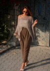 Kahverengi Çift Pile Detay Şalvar Pantolon