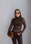 Kahverengi Dantel Bluz