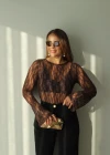 Kahverengi Dantel Bluz
