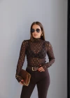 Kahverengi Dantel Bluz