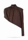 Kahverengi Drape Detay Asimetrik Bluz