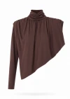 Kahverengi Drape Detay Asimetrik Bluz