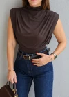 Kahverengi Drapeli Bluz