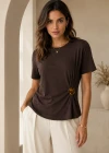 Kahverengi Gold Tokalı Tshirt
