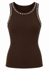 Kahverengi Halter Yaka Taşlı Atlet