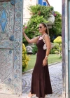 Kahverengi Kare Yaka Maxi Elbise