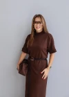 Kahverengi Kemerli Elbise