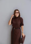 Kahverengi Kemerli Elbise