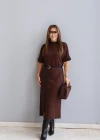 Kahverengi Kemerli Elbise