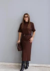 Kahverengi Kemerli Elbise