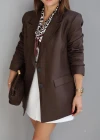 Kahverengi Keten Blazer Ceket