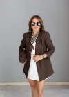 Kahverengi Keten Blazer Ceket