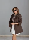Kahverengi Keten Blazer Ceket