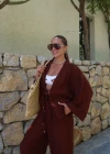 Kahverengi Kimono Pantolon Takım