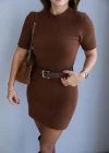 Kahverengi Kısa Kollu Basic Triko Elbise