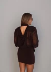 Kahverengi Mini Şifon Elbise