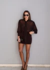 Kahverengi Mini Şifon Elbise