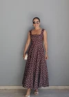 Kahverengi Puantiyeli Maxi Elbise