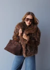 Kahverengi Şal Yaka Suni Kürk